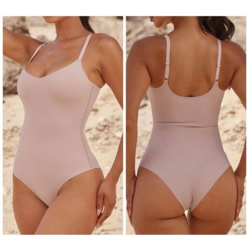 Pinsy Purple Shapewear V Neck Adjustable Spaghetti Straps Bodysuit